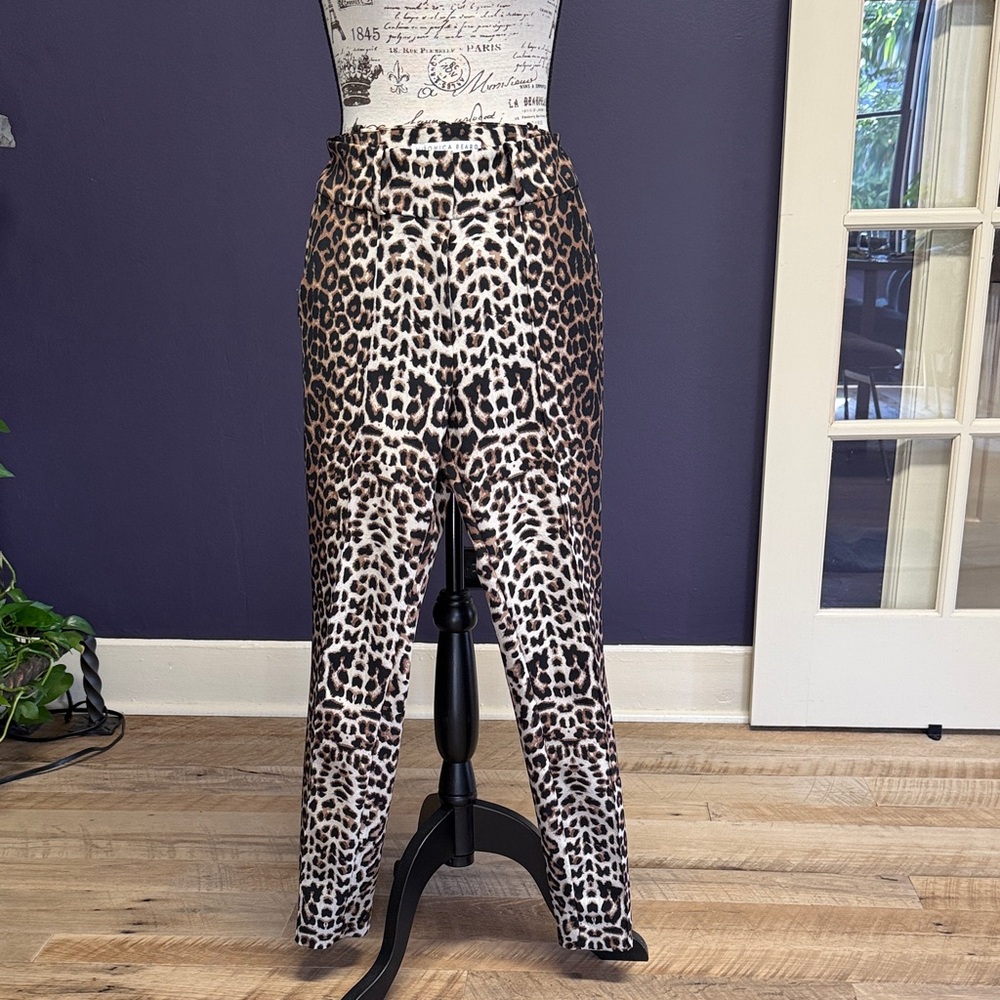 Veronica Beard Leopard Print Straight-Leg Pants in Brown and Black